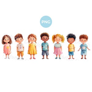 Niños de dibujos animados aislados PNG clipart. Clipart de niños. Conjunto de retratos de niños felices. Descarga digital. Ilustración de acuarela. Niños y niñas pequeños.