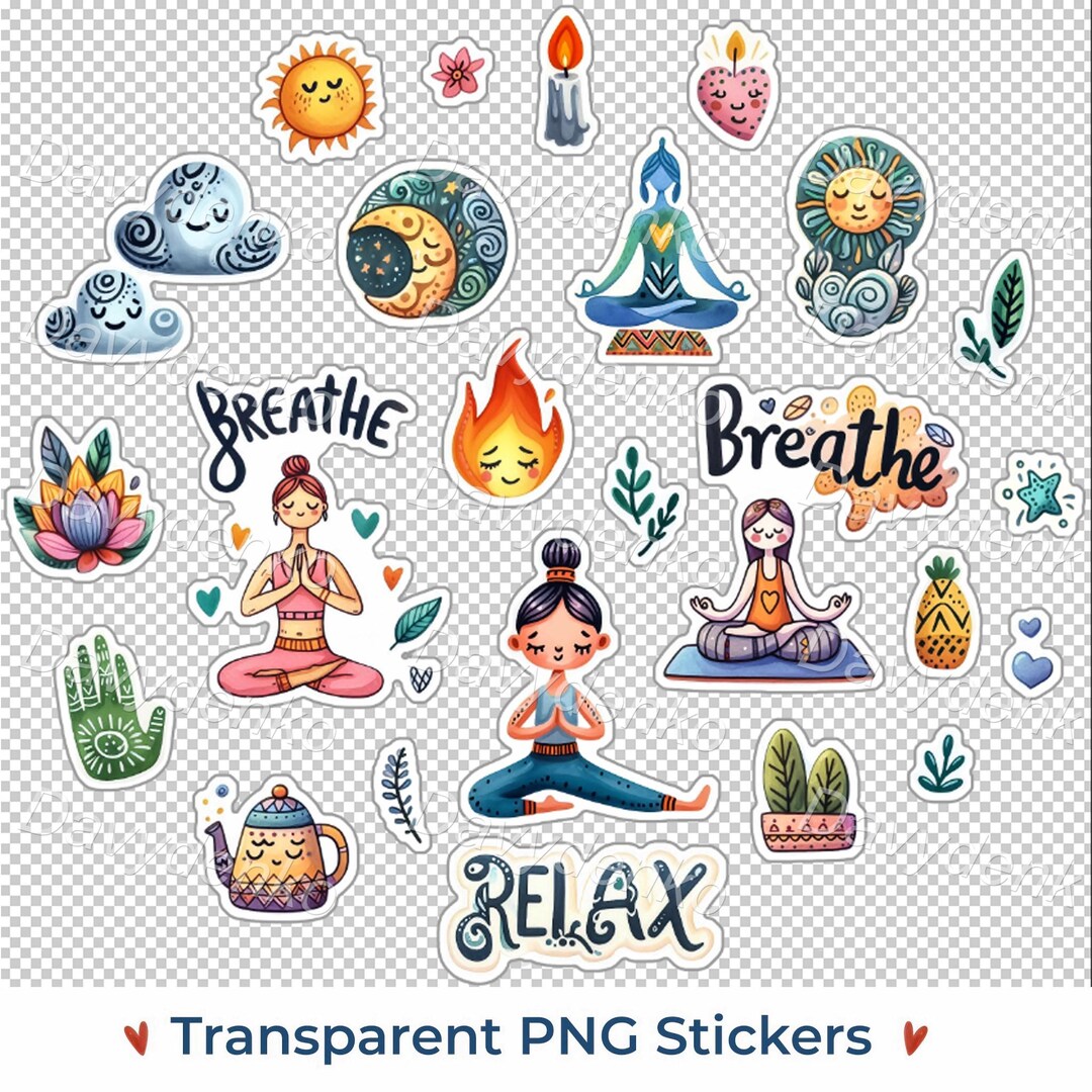 Mindfullness Sticker Mindfulness Yoga Stickers PNG, Breathe Relax Meditation Clipart - Etsy