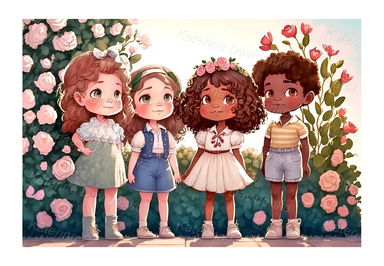 Kids Clipart. Watercolor Illustration of a Group of Cute Etsy