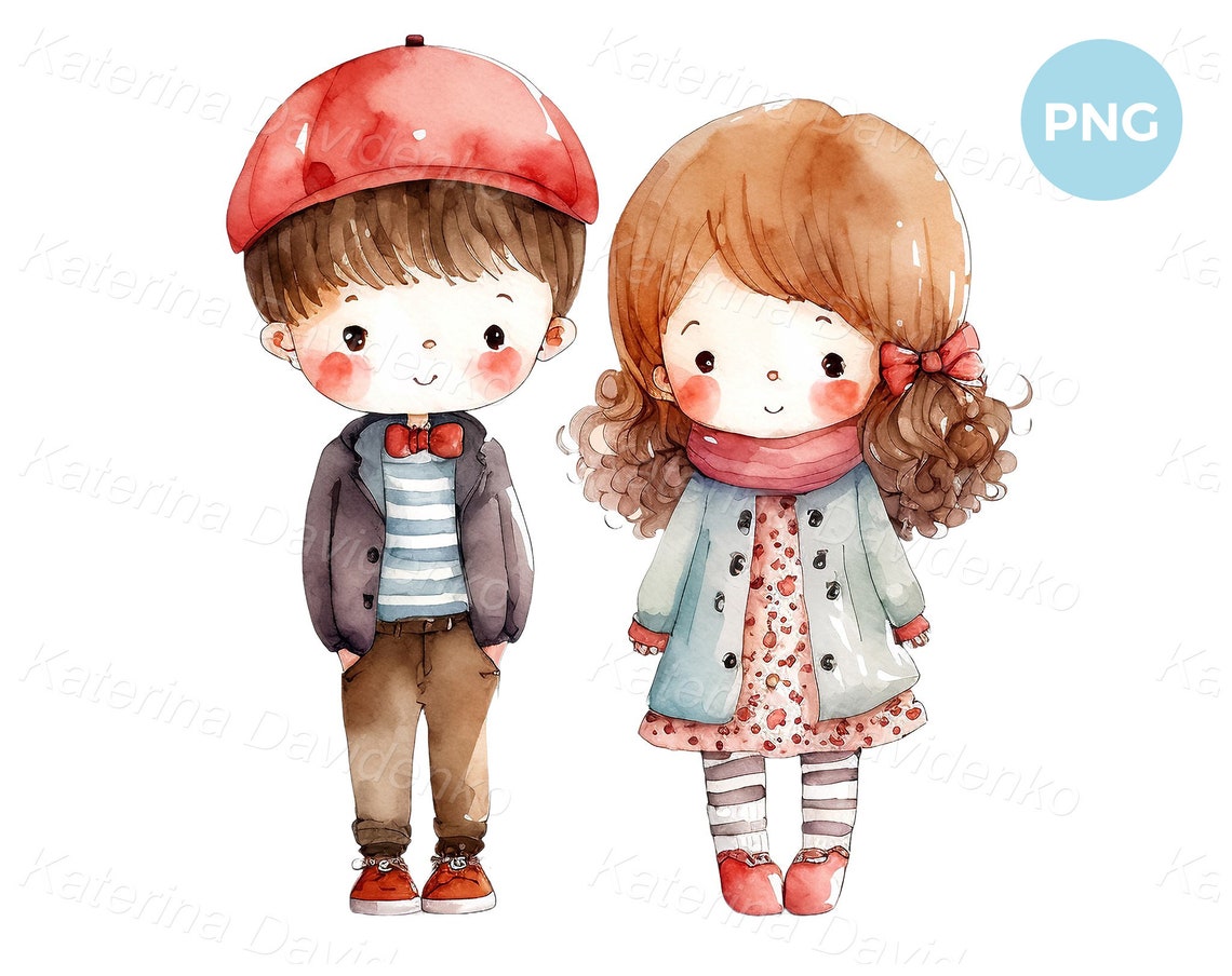 Kids PNG Clipart, Watercolor Painting of Cute Little Kids, Cartoon Boy ...