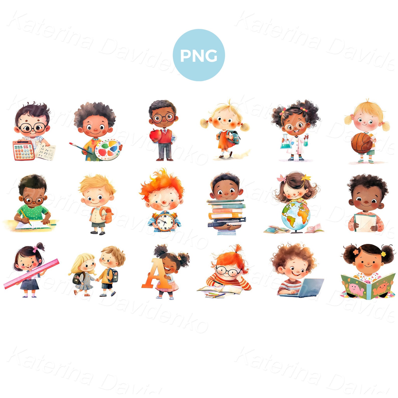 Cute School Kids PNG Clipart Set. Education Clipart. Isolated Children ...