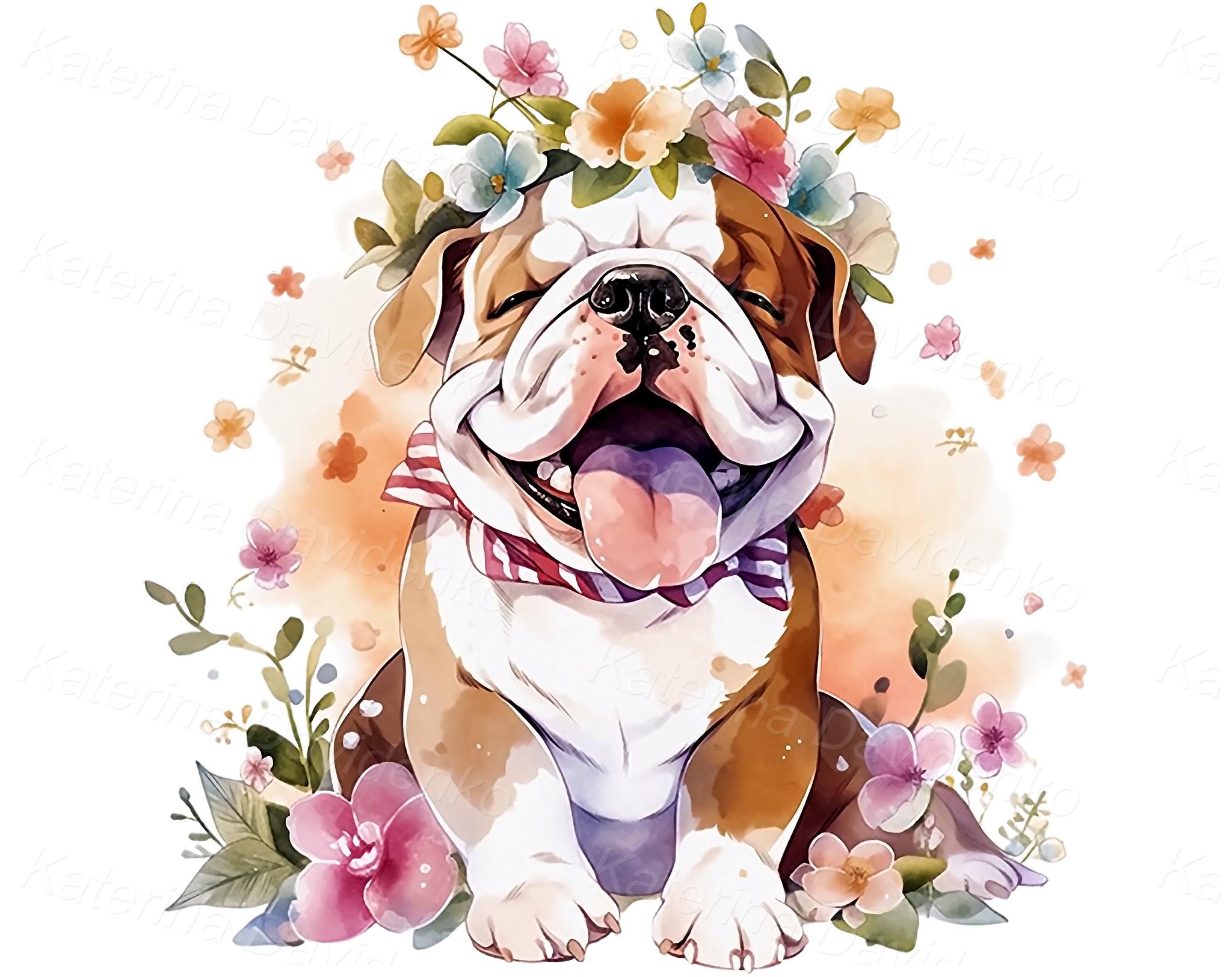 Watercolor Dog Clipart, Cute Puppy Portraits With Flowers PNG - Etsy