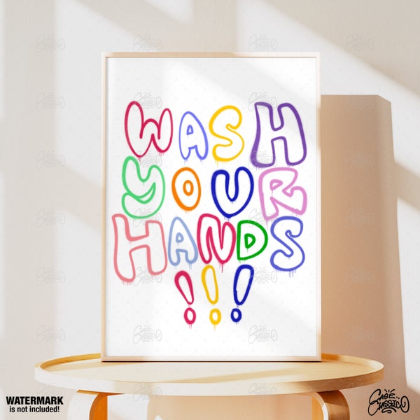 Wash Your Hands, Colorful Wall Art, Toilet Poster, Funny Bathroom Art, Funky Wall Art, Bathroom Prints, Quote Print, Fine Art Print