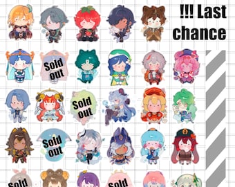 May include: A collection of colorful cartoon character gummies, with some labeled "Sold Out." The image includes the text "- Genshin Gummies -" and "!!! Last chance."