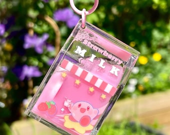 Unofficial Kirby Milk Carton Strawberry Keychain (Liquid)