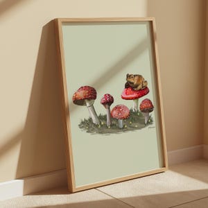 Mushroom Toad Print, Hand Drawn Cottagecore Nature Wall Art, Frog Fantasy Poster, Goblin Gift Digital Illustration Decor Trippy Fungi Cosy