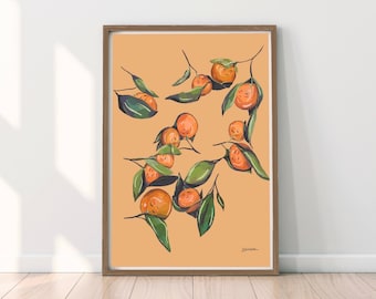 Glückliche Kleine Orangen Druck, Küche Dekor Niedliche Handgezeichnete Seville Orangen Lustiges Poster Digitale Illustration, Obst Kunst Küche Haus Geschenk