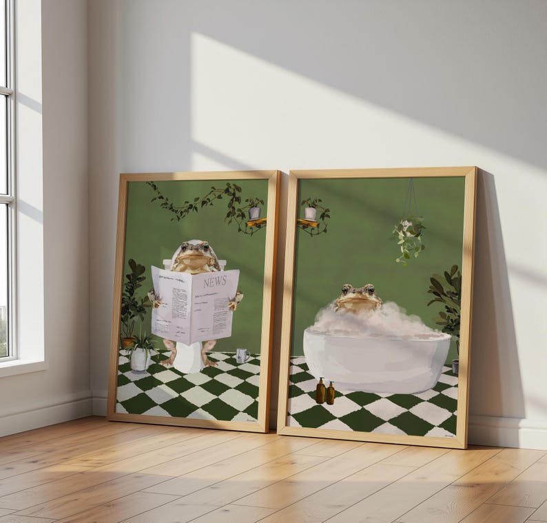 Set of Two Toad Bathroom Prints. Size A3
