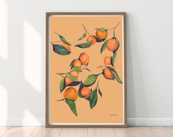 Seville Orangen Druck | Küchen Dekor Lebendige Hand Gezeichnet Seville Orangen Poster Digitale Illustration, Obst Kunst Küche Haus Geschenk