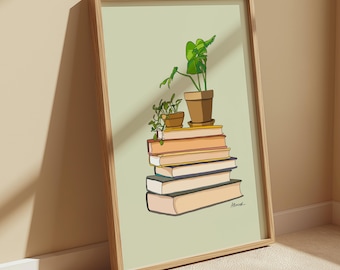 Impresión de libros sobre plantas, póster digital con ilustraciones de plantas de interior, dibujado a mano, ideal como regalo de decoración de pared.