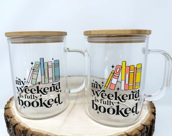 My Weekend Is Fully Booked Mug, Reading Coffee Mug with Lid and Straw, Bookish Gifts for Women, Present for Mom, Reader Gifts Under 20