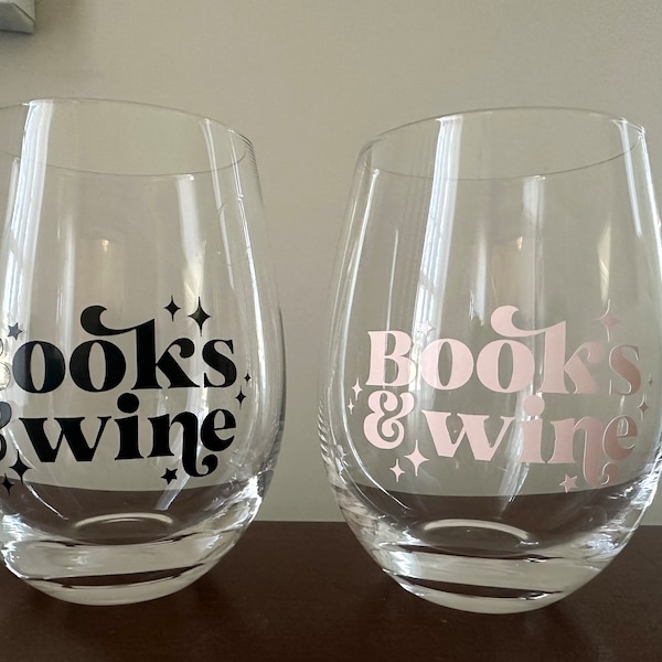 Books and Wine Stemless Wine Glass, Reading Wine Glass, Bookish Gift for Women, Gifts for Book Club Friends, Gift for Reader