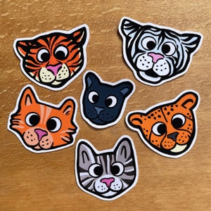 6 stuks stickers voor grote en kleine katten: katten, tijgers, cheeta's en panters, oh my!  | Glanzend witte stickers |