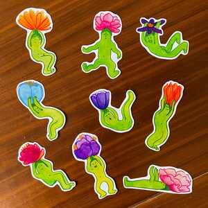 Flower Power Menschen Sticker Set mit 9 Stück | Frühlingshafte Notebook Dekoration! | Glanzpapier Aufkleber