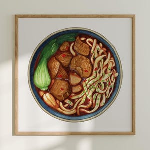 Beefnoedelsoep Art Print | Aquarel muurkunst Taiwanees eten