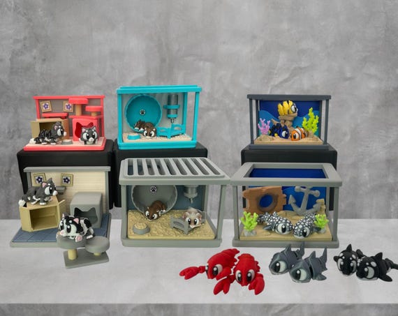 Habitats Animal Collection | 3D Printed Animal Habitat Dioramas | Aquarium, Ocean, Cat & Hamster Displays | Cute Collectible Desk Decor