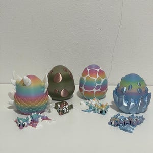 3D Printed Dragon Eggs with Hatchlings | Crystal, Unicorn, Seashell & Dino Eggs | Fantasy Decor, Gift for Dragon Lovers