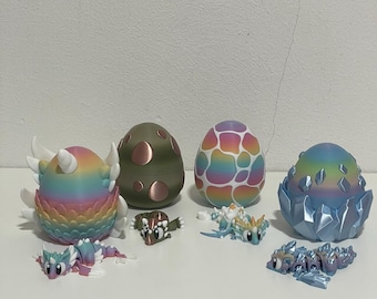 3D Printed Dragon Eggs with Hatchlings | Crystal, Unicorn, Seashell & Dino Eggs | Fantasy Decor, Gift for Dragon Lovers
