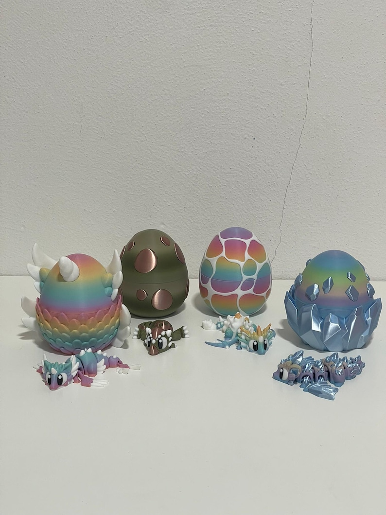 3D Printed Dragon Eggs With Hatchlings | Crystal, Unicorn, Seashell ...
