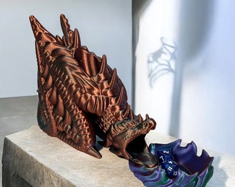 Torre de dados de dragón que escupe fuego impresa en 3D: Juego de dados de rol D&D