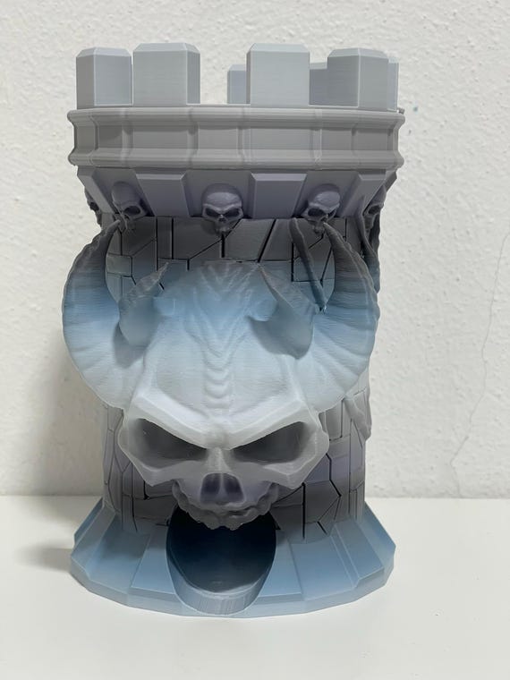 Demonic Skull Dice Tower for DND and Tabletop RPGs – 3D Printed Gothic Dice Roller