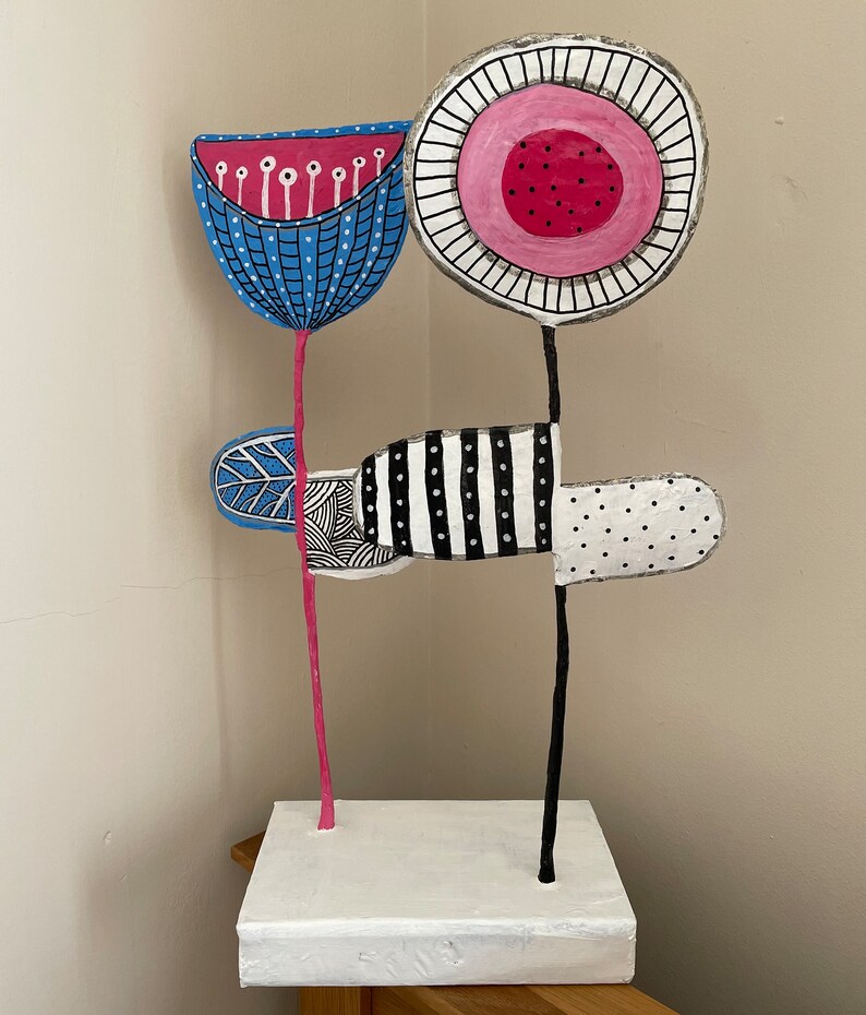 Papier Mache Flowers on Their Own Stand Etsy