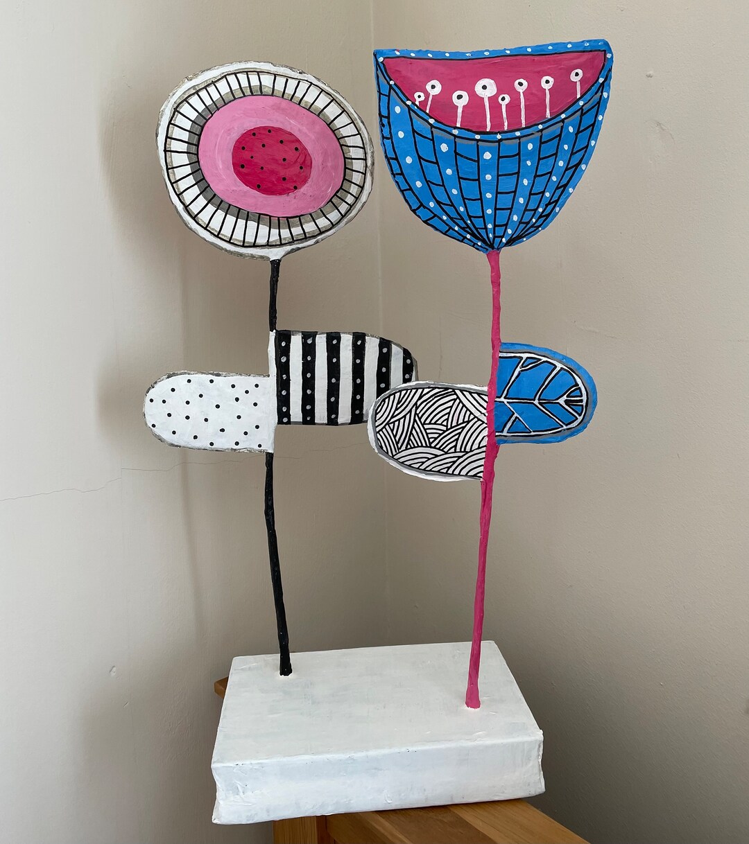 Papier Mache Flowers on Their Own Stand Etsy