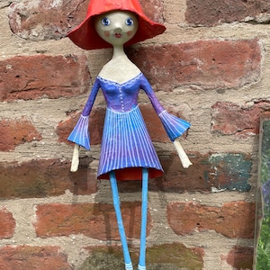 Red Riding Hood Pspier Mache Handmade Doll with removable Hat Wall Deciration