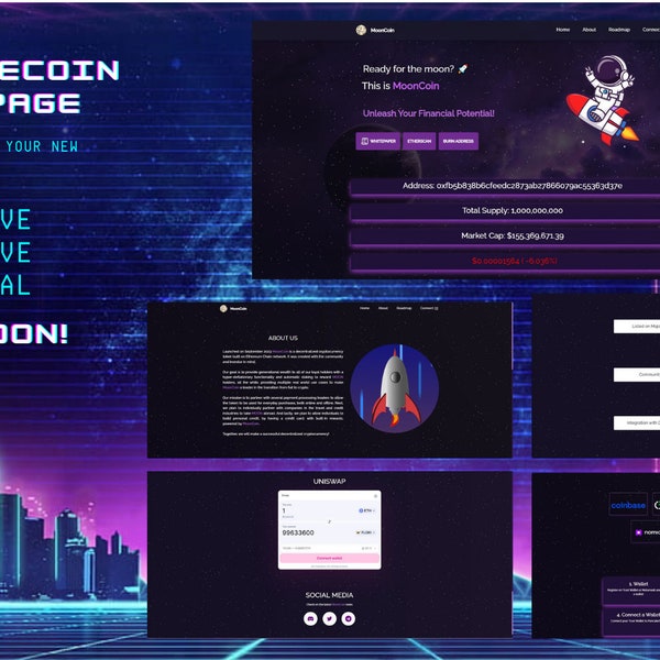 Page de destination du modèle de site Web de jeton de crypto-monnaie | Site Web de la page de destination Crypto | Site Web de cryptographie Memecoin