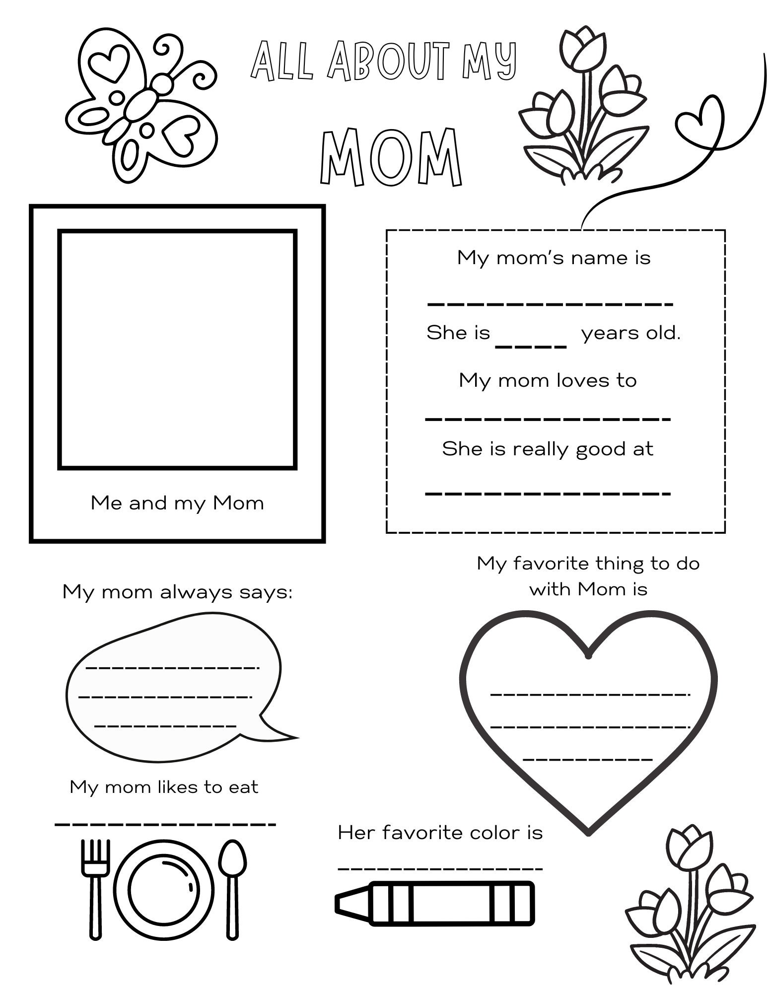 Mother #39 s Day Printable All About My Mom Mother #39 s Day Gift Card for