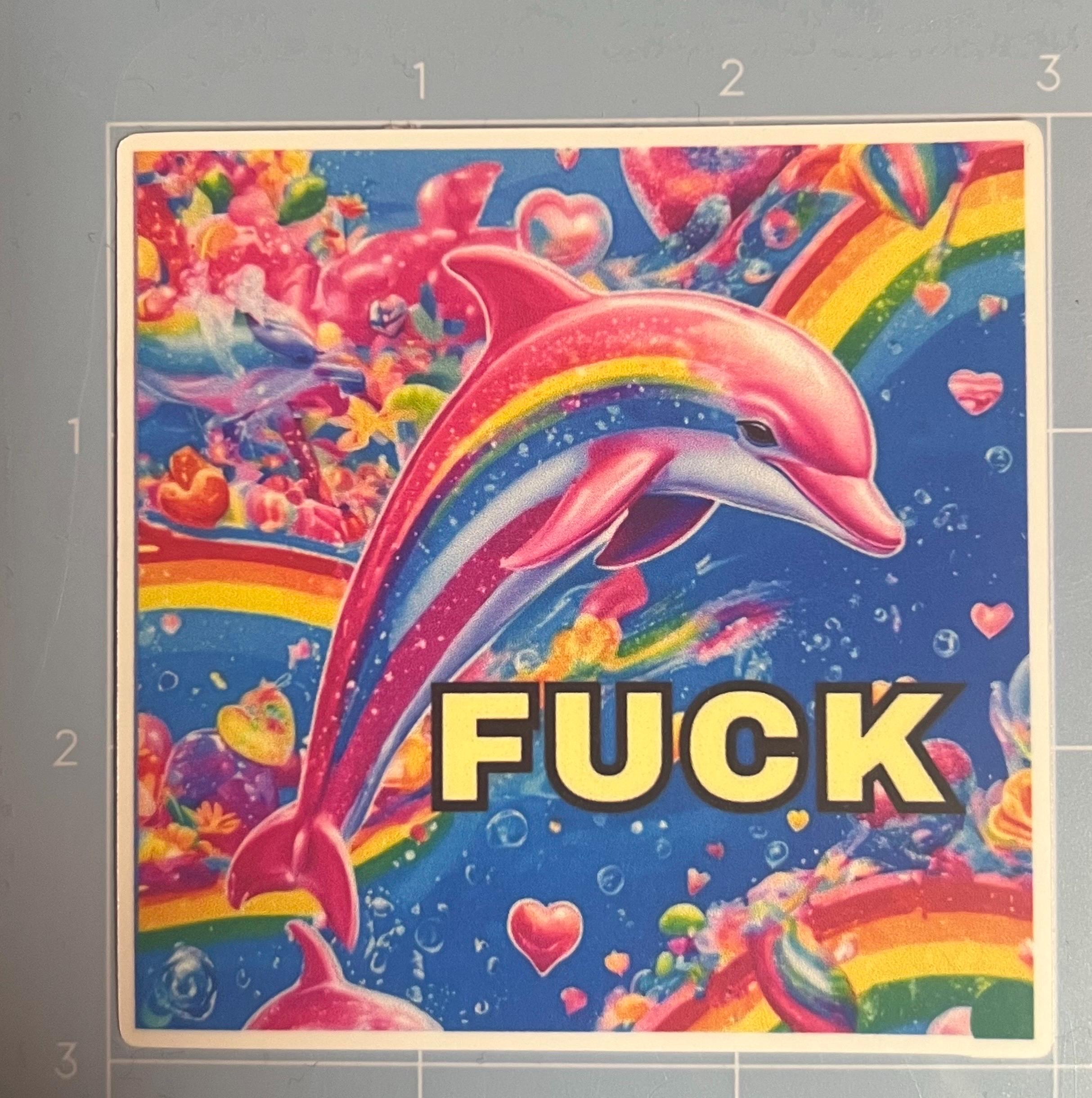 Oceanbeetle LAC オリジナルペイント（FUCK YOUデザイン） Fuck Sticker, Funny Dolphin, AI, Pink Neon, Weatherproof Premium