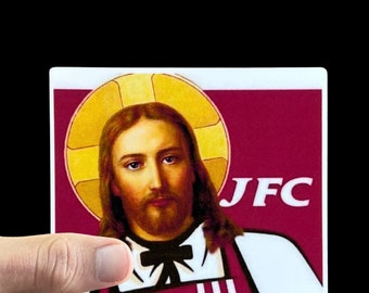 JFC, Funny Sticker, Jesus KFC Inspired Sticker, Weatherproof Premium Matte Sticker, Laptop, Hydroflask, Water Bottle Decal