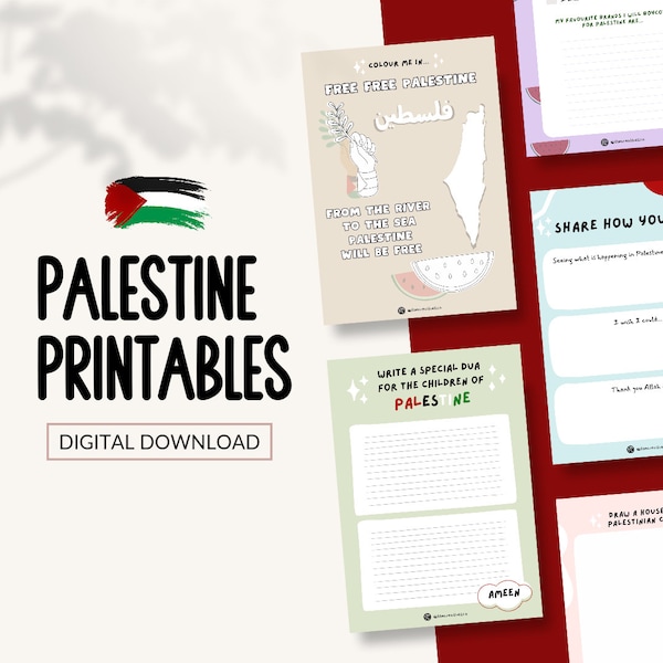 Palestine For Kids x5 A4 Printables, PDF Instant Digital Download, Palestine Educational Resource, Free Palestine, Childrens Activity
