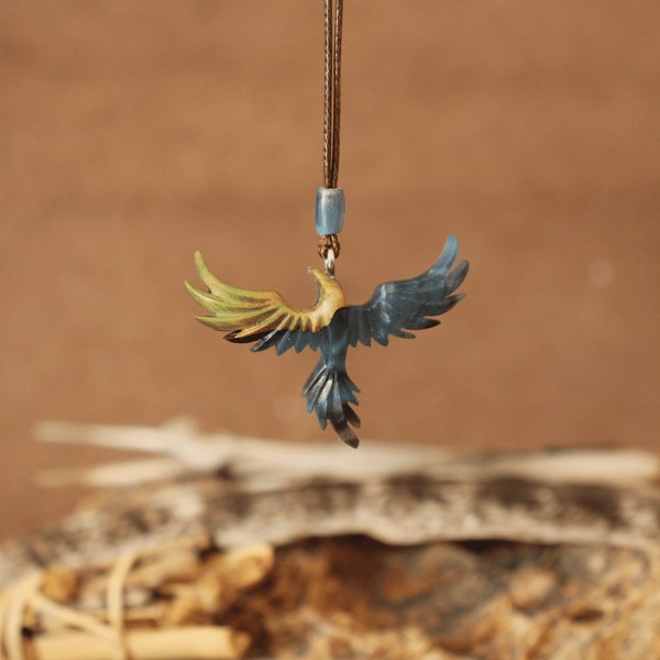 Marco The Phoenix Wood Resin Pendant. Mythical Symbol Necklace