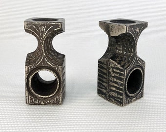 Pair of Vintage Brutalist Steel Candlestick Holders – Olav Joa for Polaris, Iceland (1970s, Mid-Century Modern)