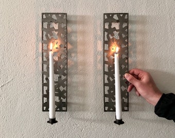 Swedish Vintage Wall Candle Sconces in Metal by Landstingets Verkstäder – Pair (1960s)