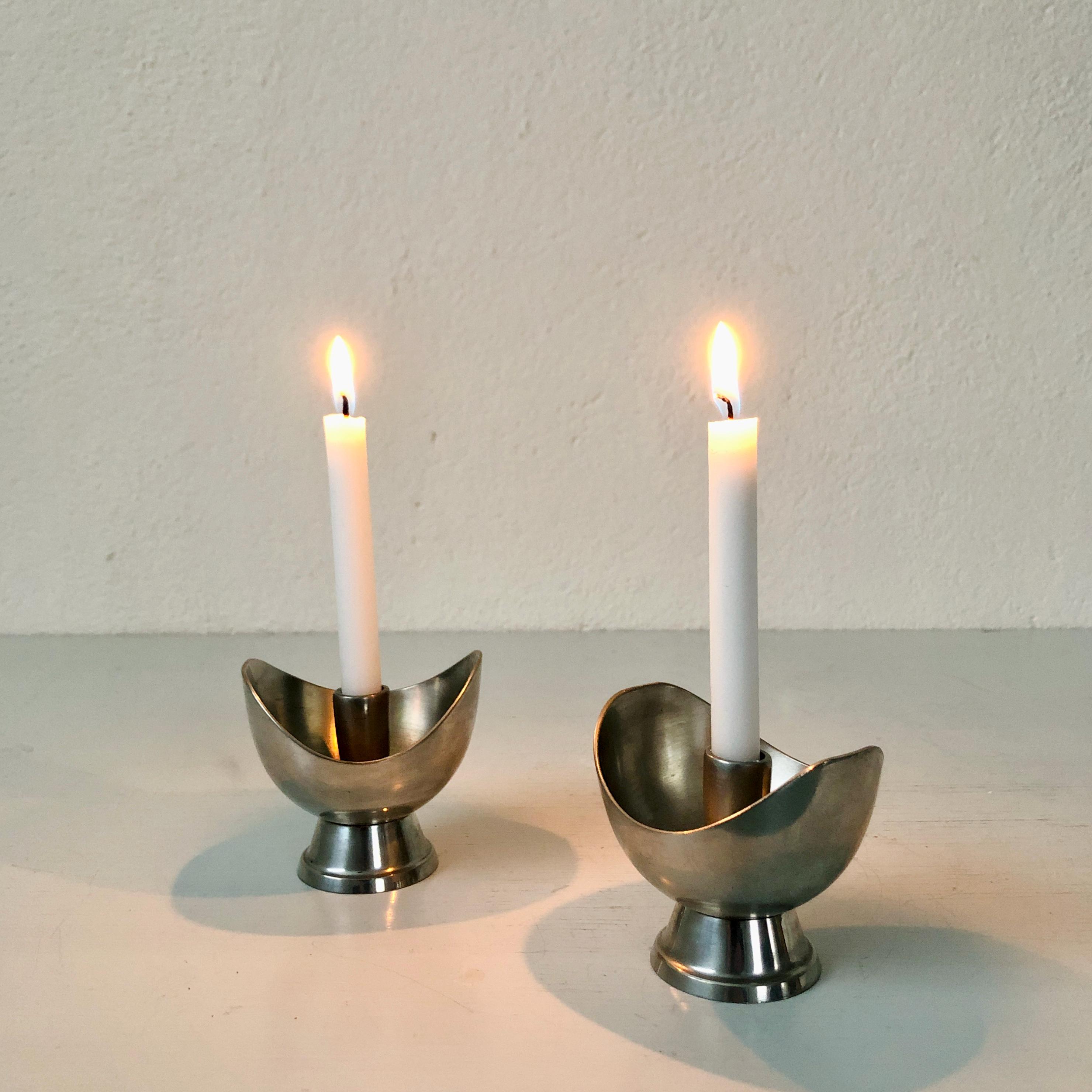 Vintage Swedish Small Pewter Candle Holders by GAB – Pair (1960s