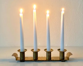 Vintage Scandinavian Brass Candle Holder – 1940s Swedish Mid-Century Decor