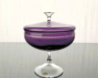 Bombonera sueca vintage de vidrio moderna de mediados de siglo de Hovmantorp Glasbruk, c. Década de 1950.