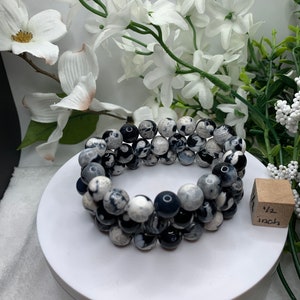 Orca Agate Bracelet, black & white, 8 mm