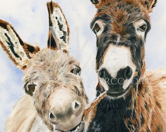 Biscuit & Poncho-Montana Watercolor Donkeys Giclée Print