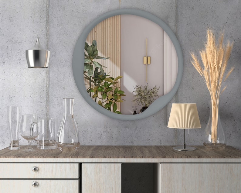 Round Mirror Modern Round Wall Mirror Decor Wooden Frame Etsy