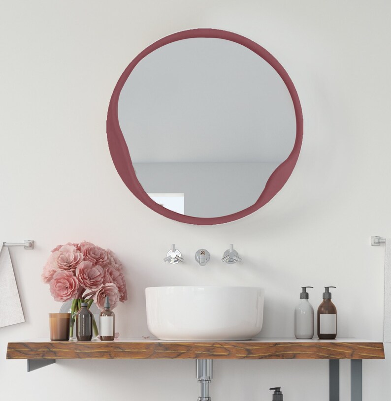 Round Mirror Modern Round Wall Mirror Decor Wooden Frame Etsy