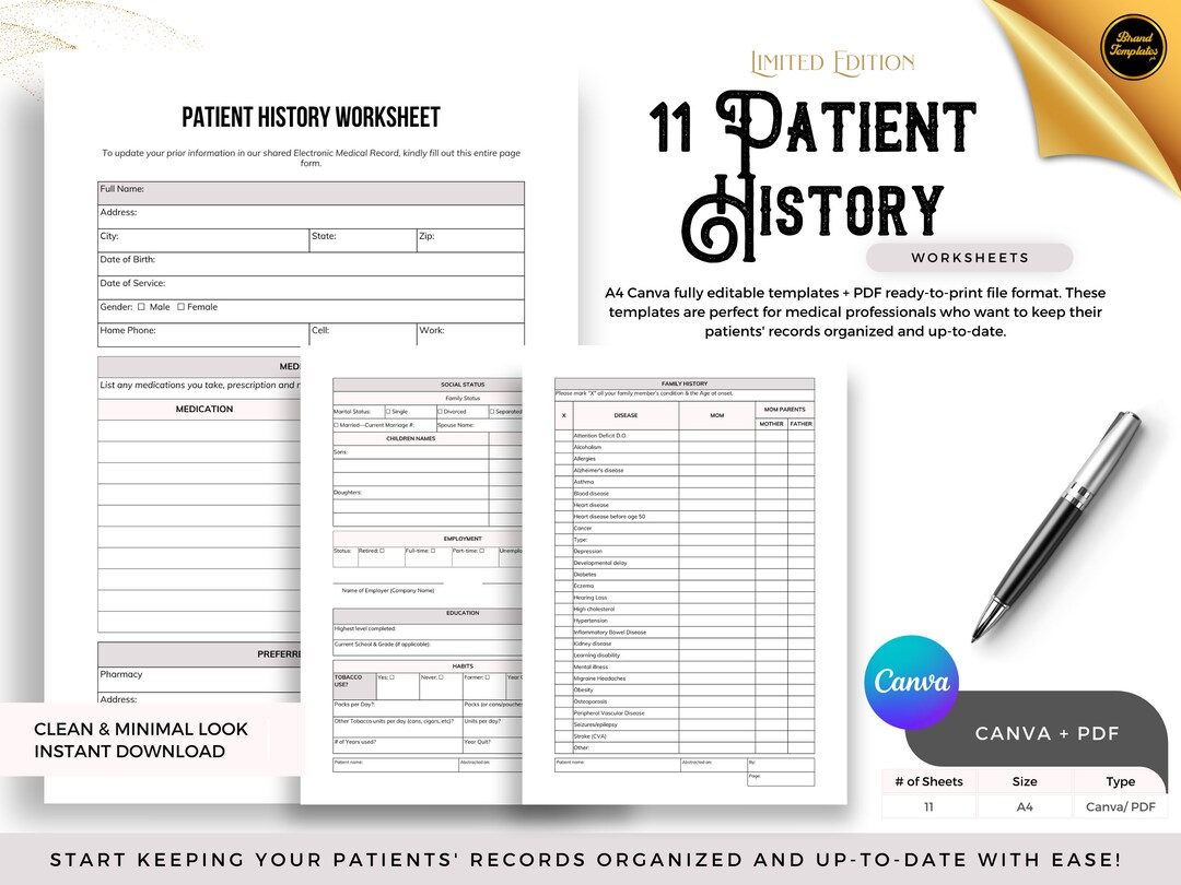 patient-history-worksheet-template-editable-template-and-etsy