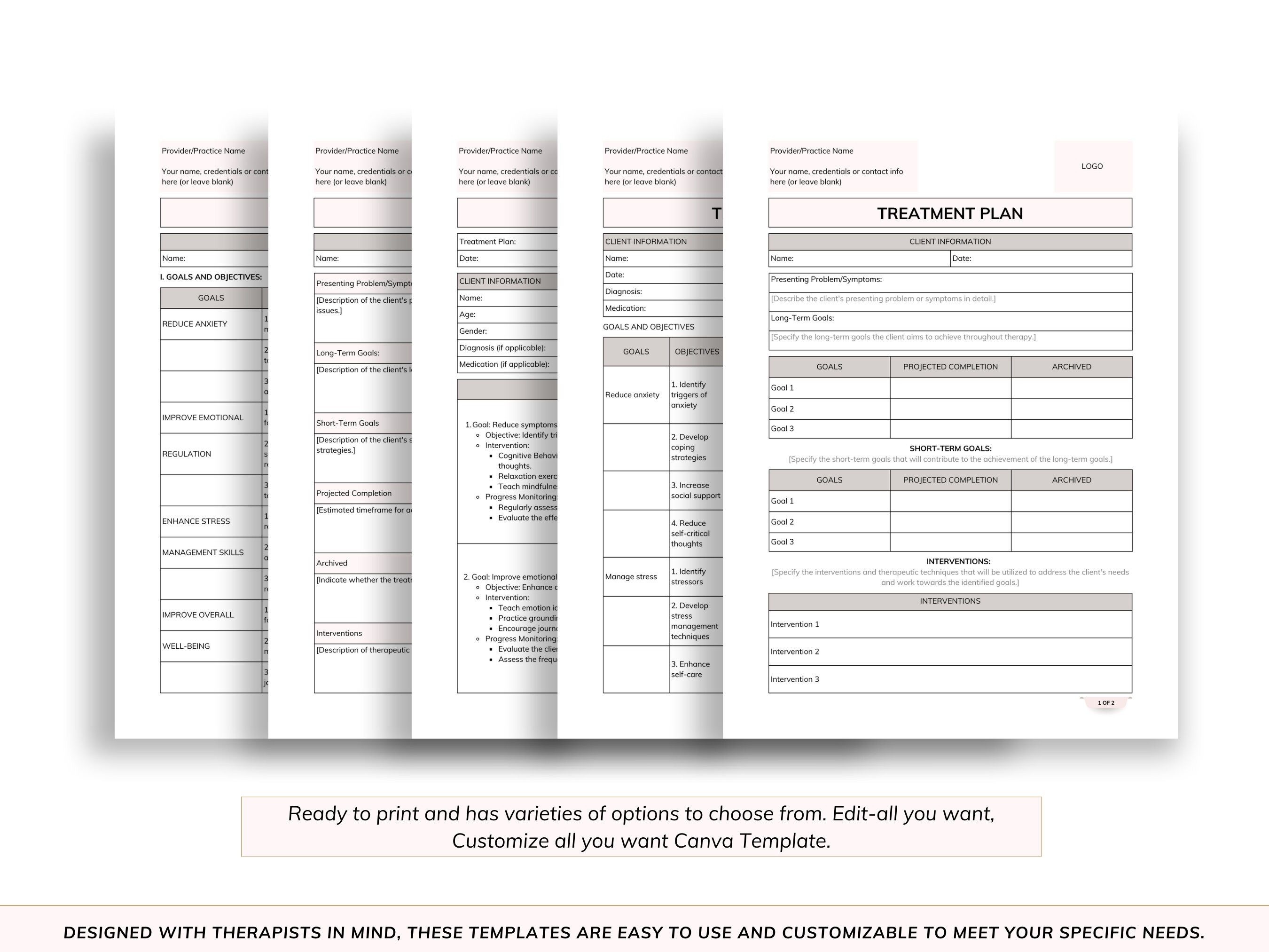 16 Treatment Plan Template for Therapists - Mental Health Assessment ...