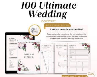 100 The Ultimate Wedding Planning Kit: Guest List, Seating Chart, Fully Editable and Fully Resizable Printable Canva Templates