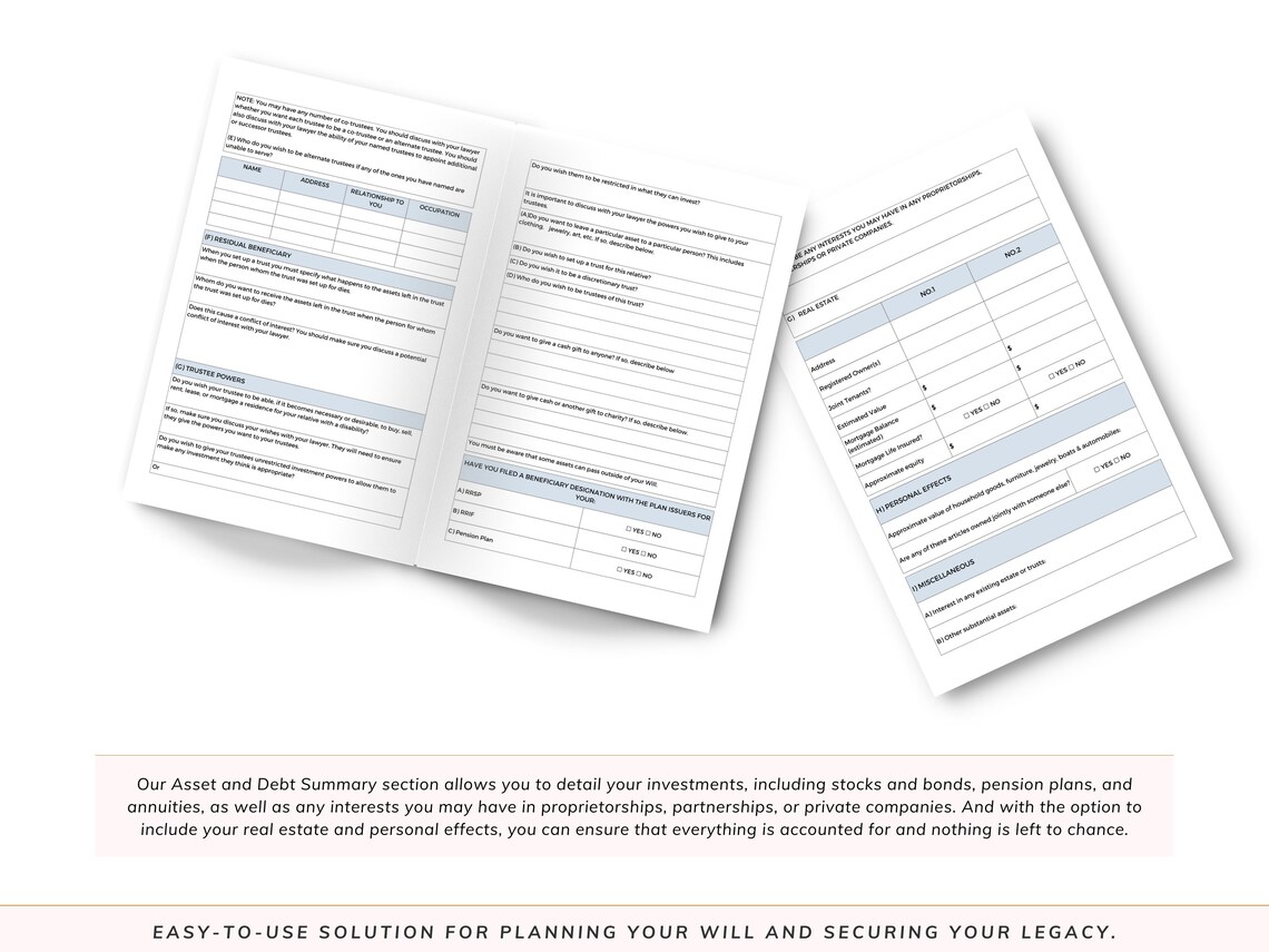 11 Will Planning Worksheets Editable Template and Printable PDF - Etsy