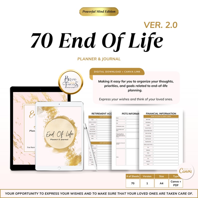 End-of-life Planning Workbook: Canva Editable Template, Checklist and ...