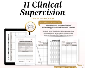 Clinical Supervision Session Forms and Hours Log - Editable Canva Template And Printable PDF