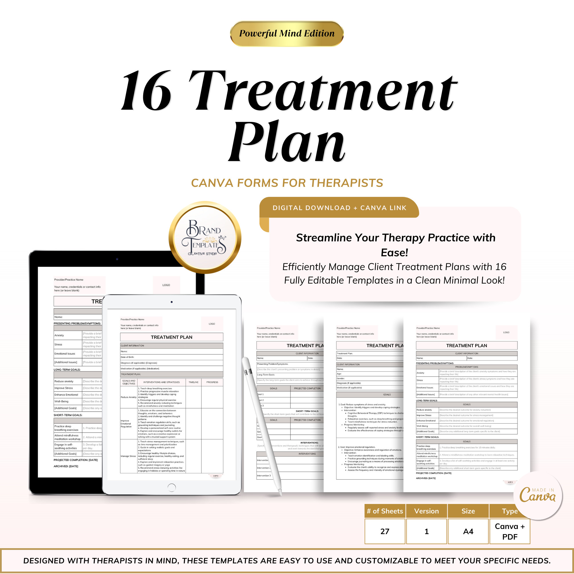 16 Treatment Plan Template for Therapists - Mental Health Assessment ...